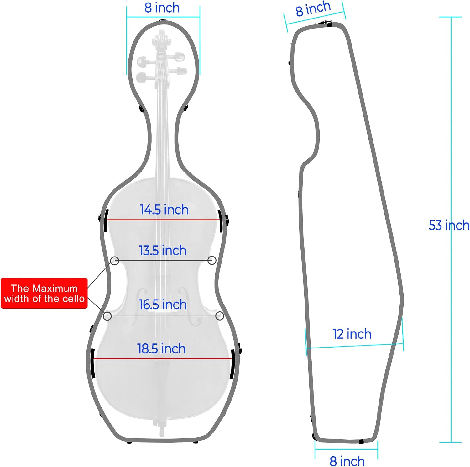 MI&VI CP-7006WB Pure Poly Carbon Fiber Cello Case 4/4 Hard Shell 11.5lb (Full Size) with Wheels | Carry Straps | Rigid Protection | Tough Shell (Black + Bag)