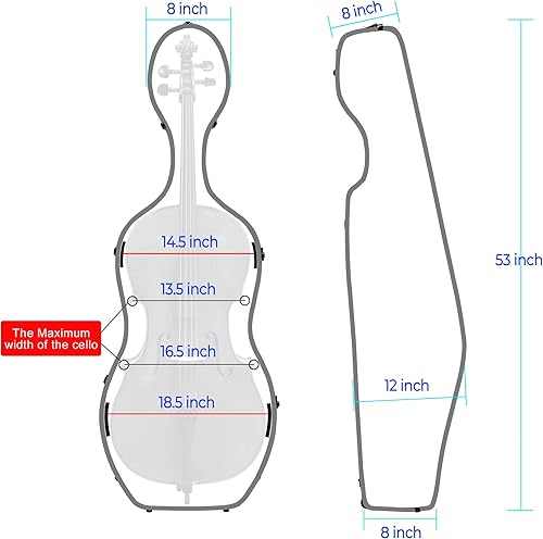 Miniatura 2 de MI&amp;VI CP-7006 - Carcasa rígida de fibra de carbono puro de 44, 10 libras (tamaño completo), con ruedas, correas de transporte, protección rígida,