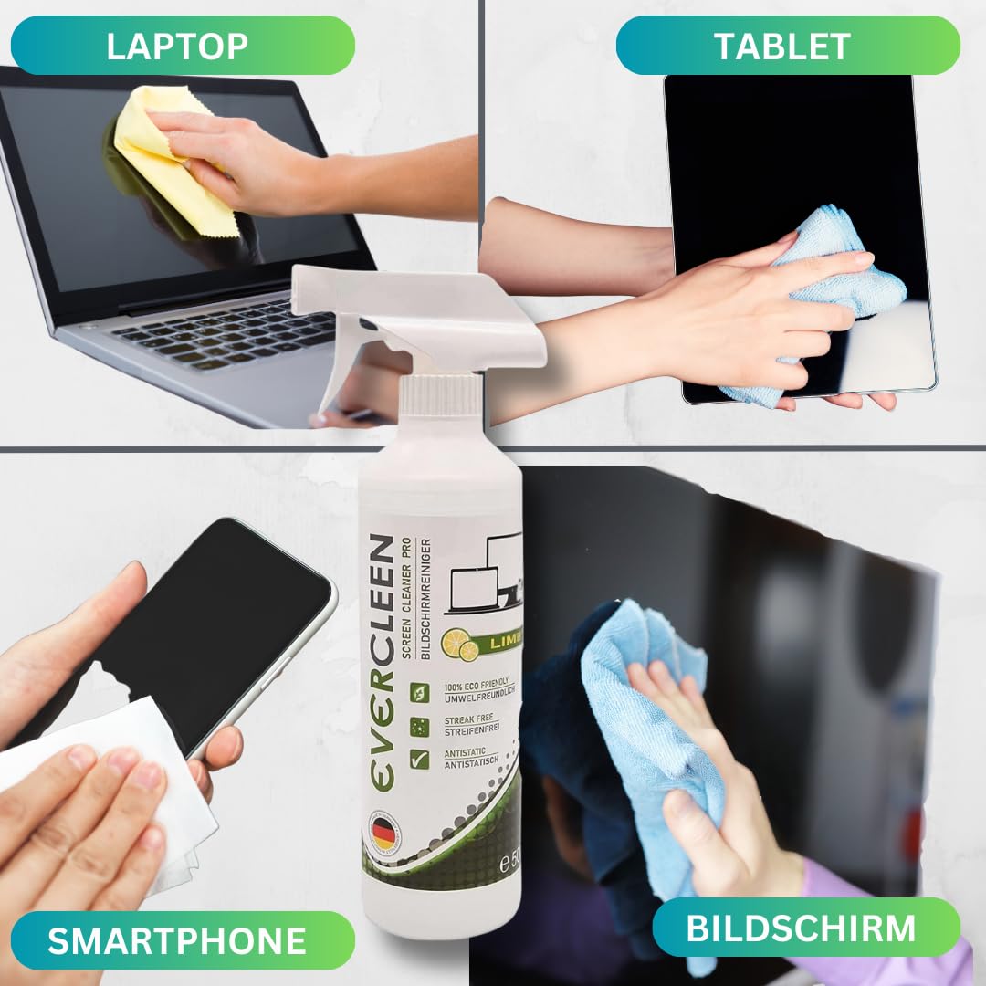 9-teiliges Reinigungsset – 3X500ml Bildschirmreinigungsspray + 3X Mikrofasertuch | Für Smartphone, Laptop, Tablet, TV, Monitor, LCD, LED, OLED, TFT, Uhren +3XBrillentuch