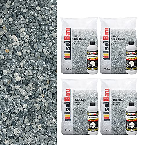 Isolbau Steinteppich Aussen Komplettset Marmorkies 100kg + Bindemittel bis 10m² Ice Blue 4/8mm Epoxidharz, Terassenboden, Natursteinboden Marmorkies Bodenbelag, Steinboden, Marmorstein, Innen Außen