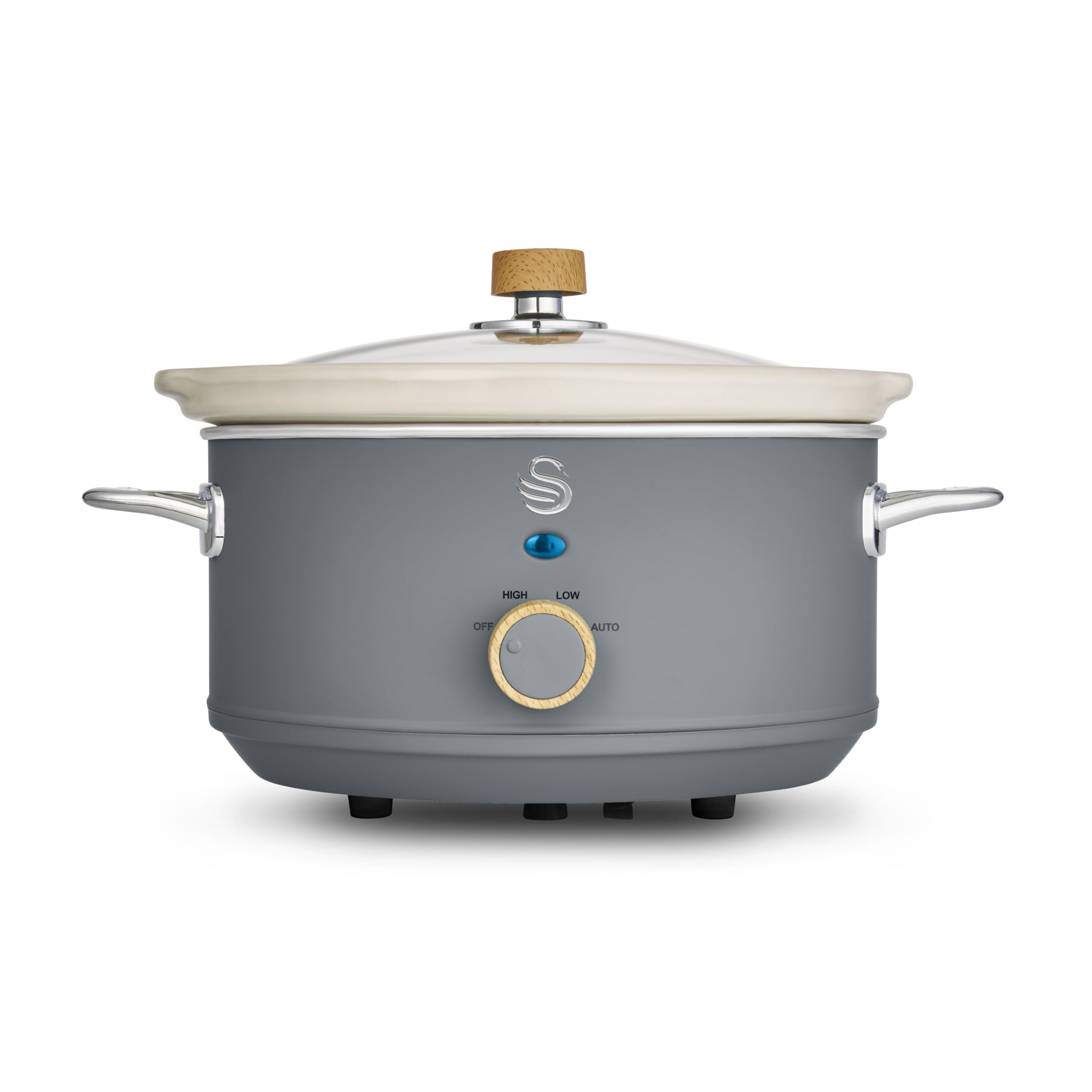 Swan Sf17021Gryn Retro Slow Cooker With 3 Temperature Settings, Keep Warm Function, 3.5L, 200W, Grey