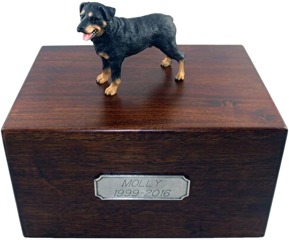 Conversation Concepts Beautiful Paulownia Wood Large Urn with Rottweiler My Dog Large Figurine & Personalized Engraved Danforth Pewter Plaque