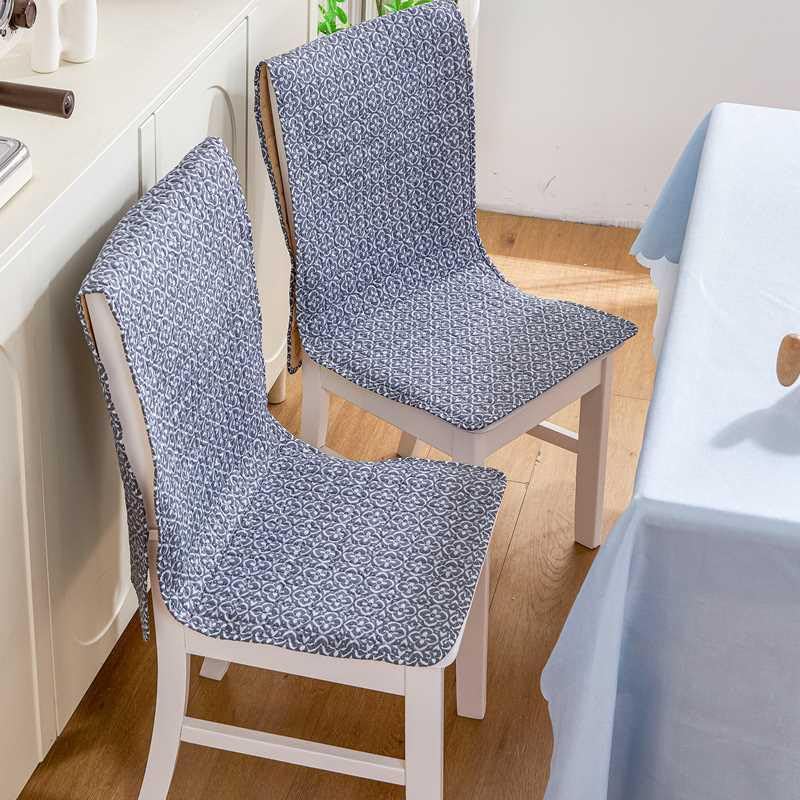 Image of HOMETHREADS Premium Cotton Chair Cover Set | Soft & Comfortable Seat Covers with Anti-Skid Non-Slip Backing + Waterproof Dining Table Cover (150x240 cm) Leaf Grey, 8 Chair Covers + 1 Table Cover