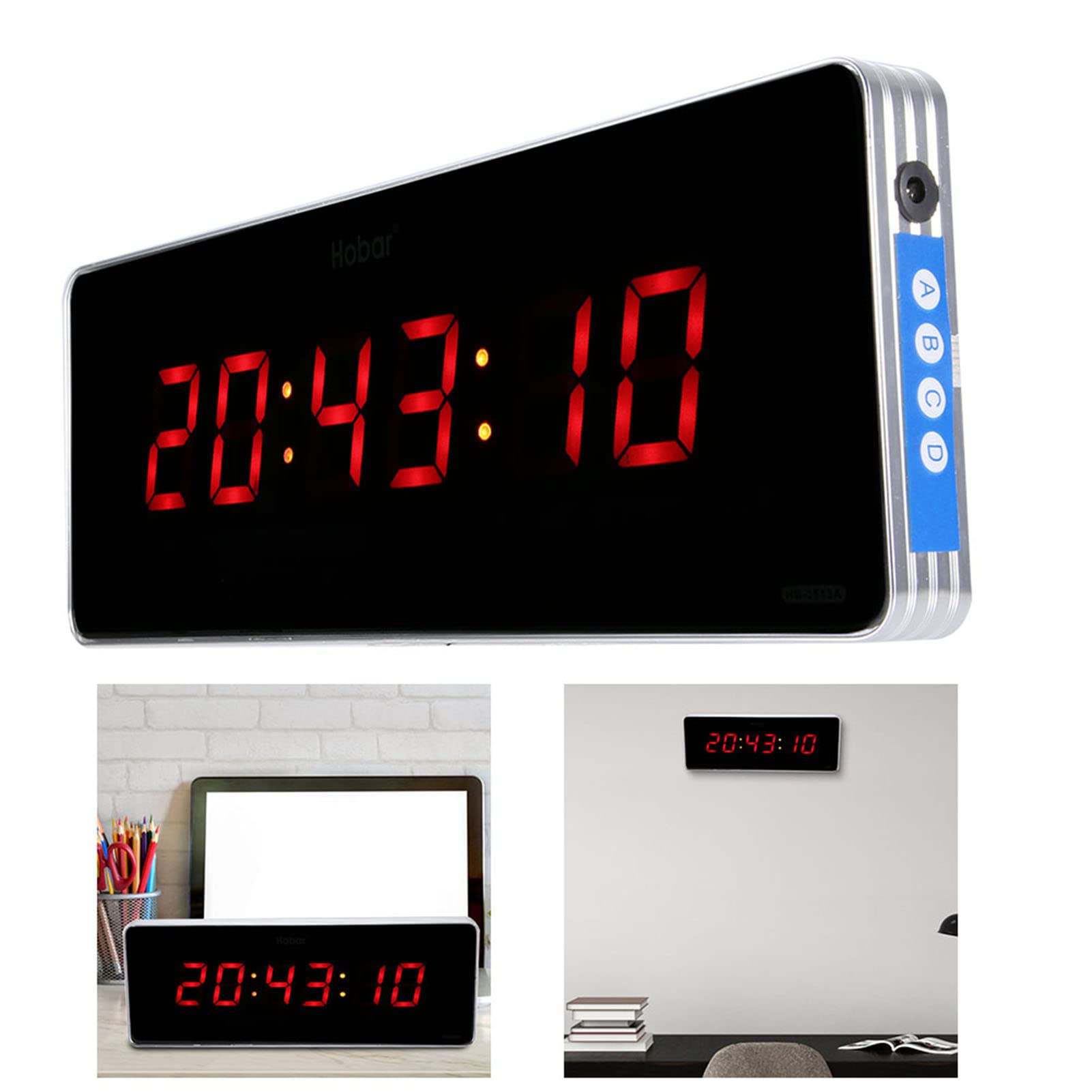 Marhynchus Relojes de Pared de Aleación de Aluminio Enchufe de la UE 110‑240V Oficina Dormitorio Reloj LED Digital(36 * 13 * 3cm-Reloj, Minutos, Segundos, Pantalla Digital.)