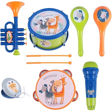 Amazon Tomaibaby 子供の打楽器セット幼児音楽学習楽器おもちゃプラスチックドラムマラカストランペットタンバリン子供のため ドラム 打楽器 おもちゃ