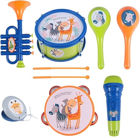 Amazon Tomaibaby 子供の打楽器セット幼児音楽学習楽器おもちゃプラスチックドラムマラカストランペットタンバリン子供のため ドラム 打楽器 おもちゃ