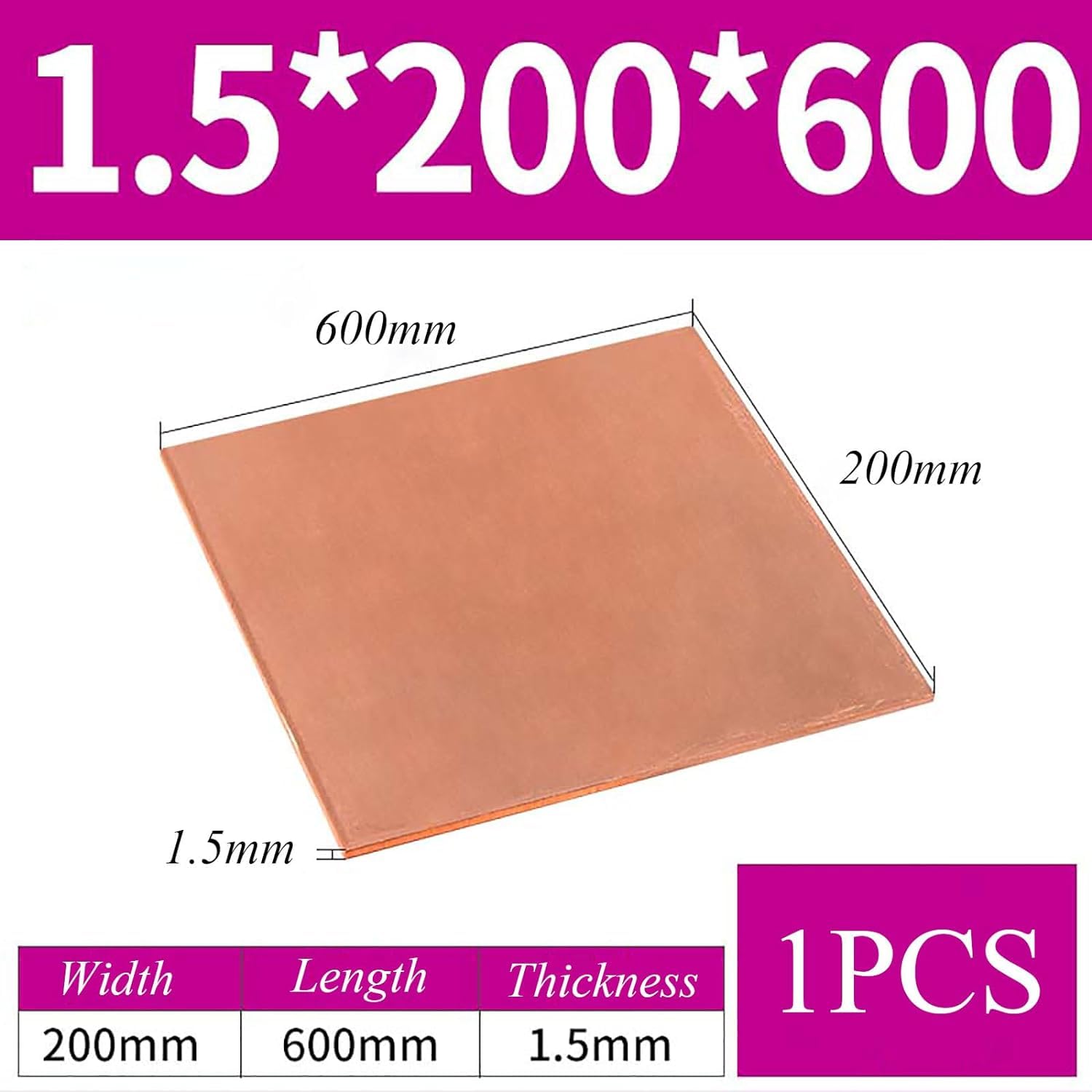 Blacha z czystej miedzi, grubość 1,5 mm, blacha miedziana do rzemiosła, biżuterii, napraw, elektryki, przemysłu, 1,5 * 200 * 300 mm(1.5 * 200 * 600mm)