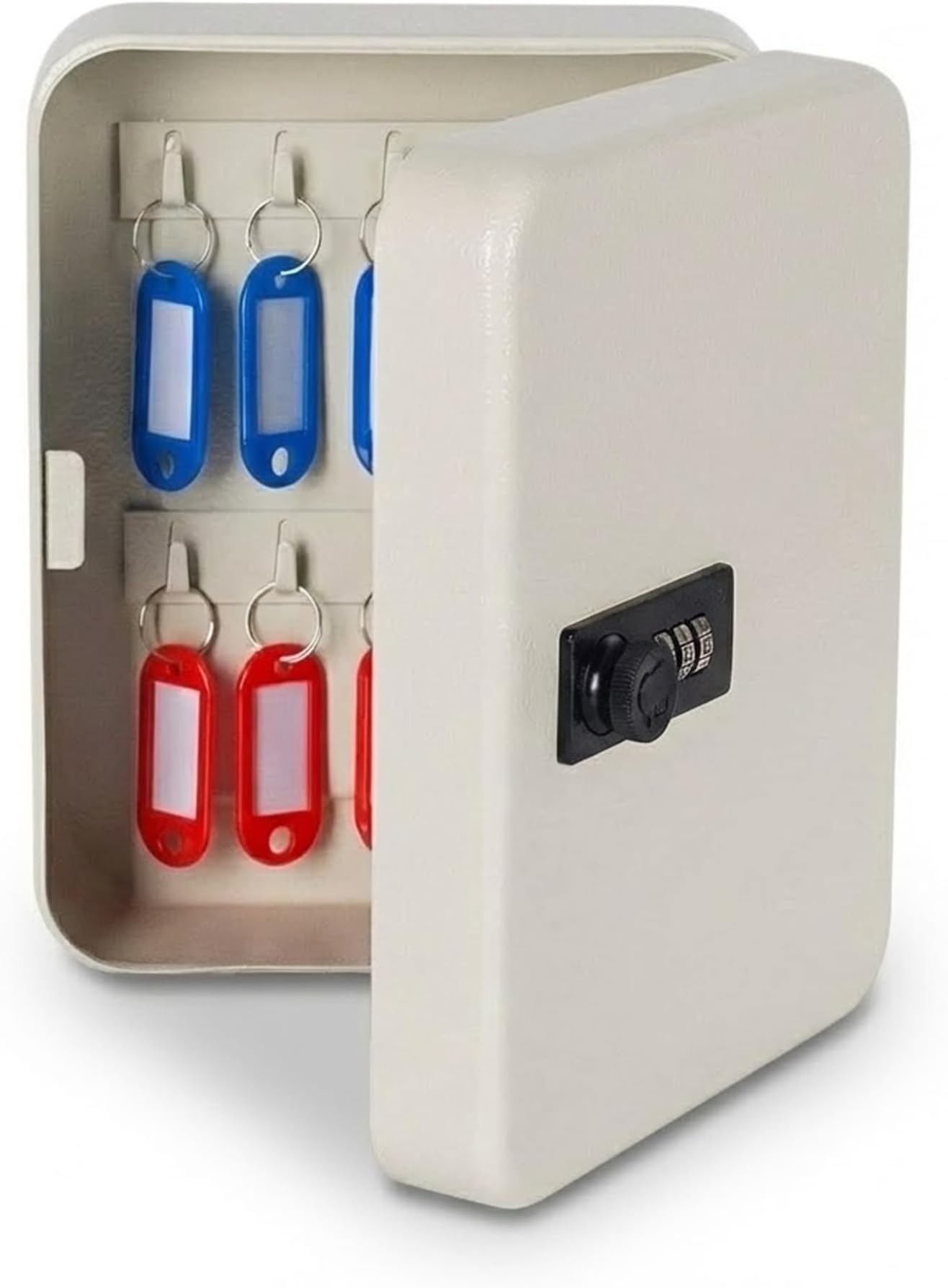 oddpod Metal Â™ Stylish Wall-Mount Security Key Holder Box & Safe Cabinet with Included Key Tags for Office, Home, Hotels & Parking (White)