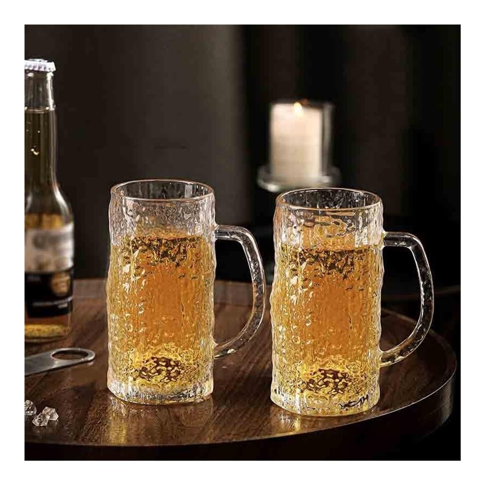 birene Glasbecher Bierkrug-Set mit 2 Gläsern, 16 oz, mit Rindenmuster, geprägt und dick
