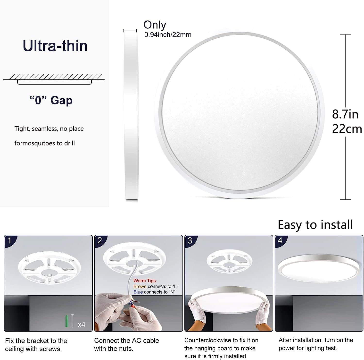 bestyks - Plafon LED Techo 18W, Lámpara Techo para Baño IP54, 3.000 lúmenes, Color Luz Fría (4000K) para Baño, Cocina, Balcón