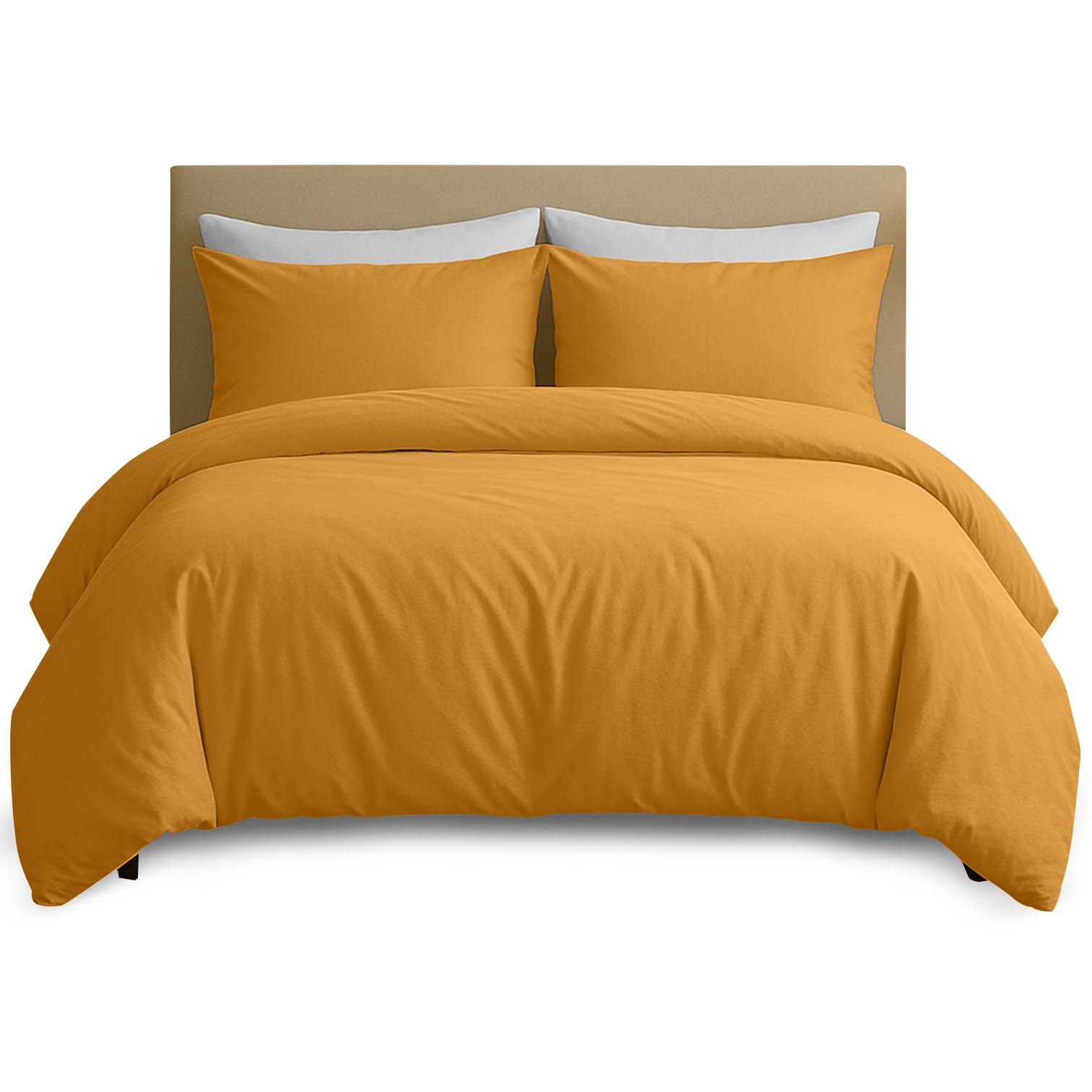 Hafaa Mustard King Size Duvet Cover Sets - Brushed Microfiber Duvet Cover With 2 Pillowcases - Kingsize Quilt Cover Set