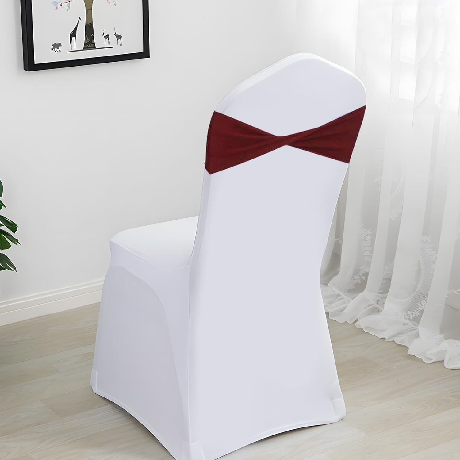 50 Pcs Spandex Stretch Chair Sashes Plain Bow Sash Elastic Chair Bands Without Buckle Chairs Decorations for Wedding Party Banquet Birthday Events Decoration(Burgundy)