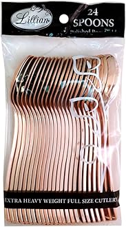 Lillian Tablesettings Spoon Bag | Polished Rose Gold | Pack of 24 Plastic Cutlery, 24 Count