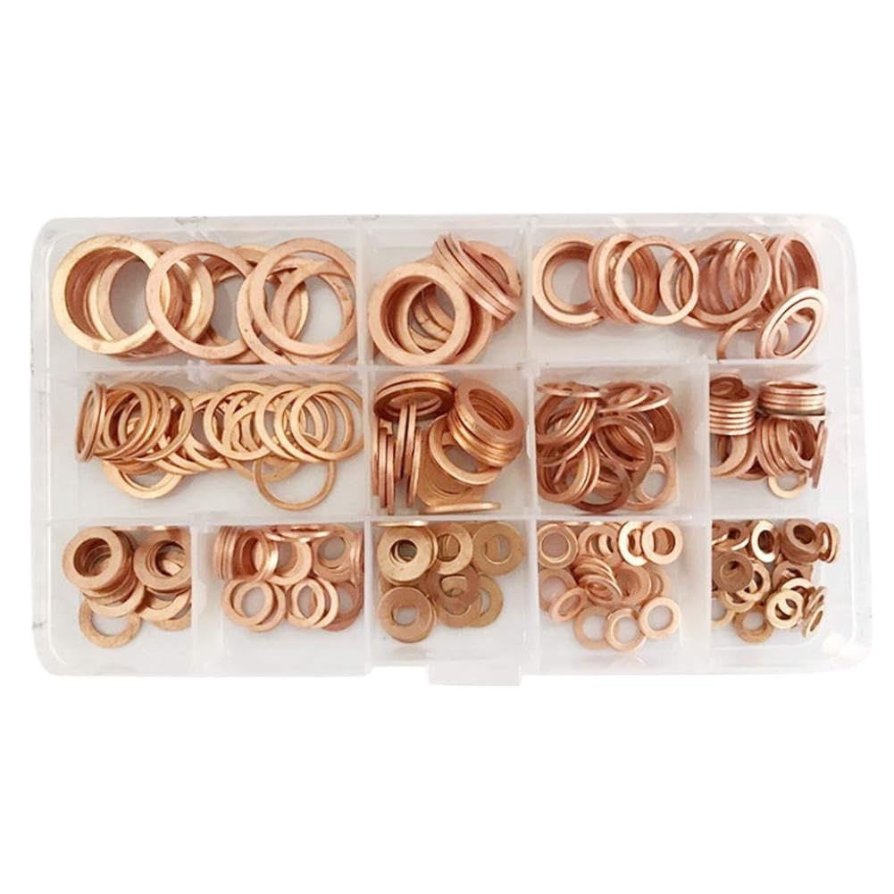 Copper Washers Set 300 Pcs M5 M6 M8 M10 M20 Flat Metal Sealing Rings Compatible with Sump Plug Engine Oil Drain