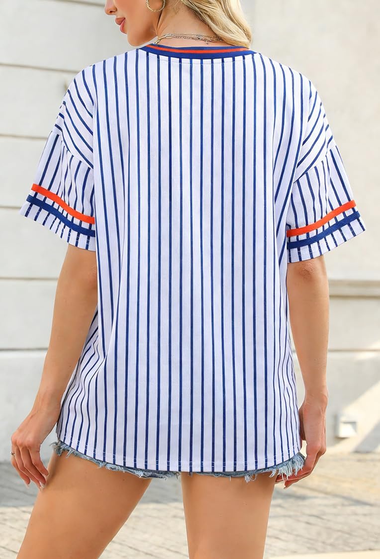 Baseball Jersey Shirts for Women Striped Baseball Mom Shirt Team Tops