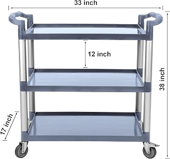 3-Tier Service Utility Cart, Gray