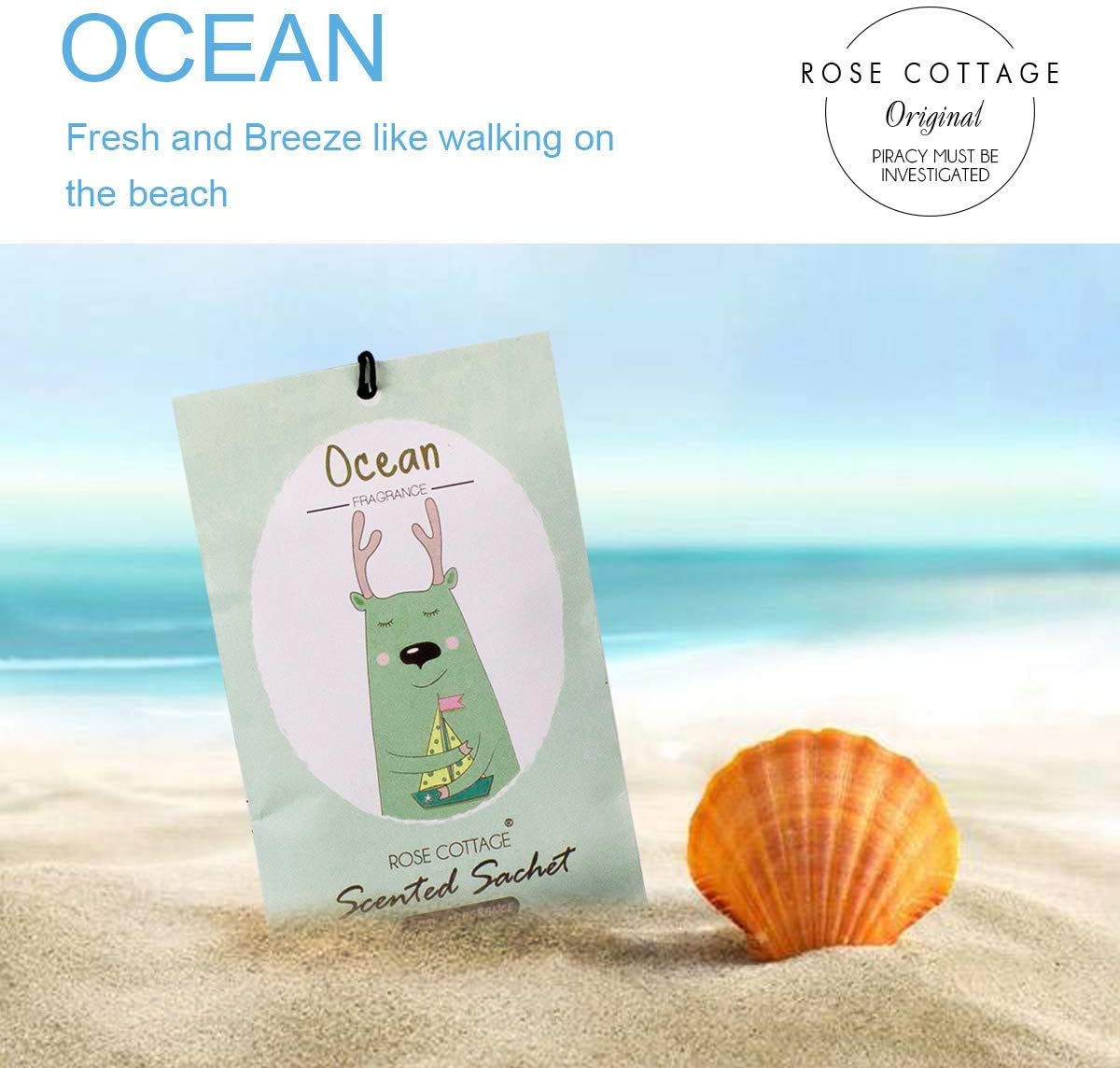 ROSE COTTAGE 12 Packs Ocean Closet Deodorizer Air Freshener Long Lasting Scented Dawers Sachets Smell Goods for House