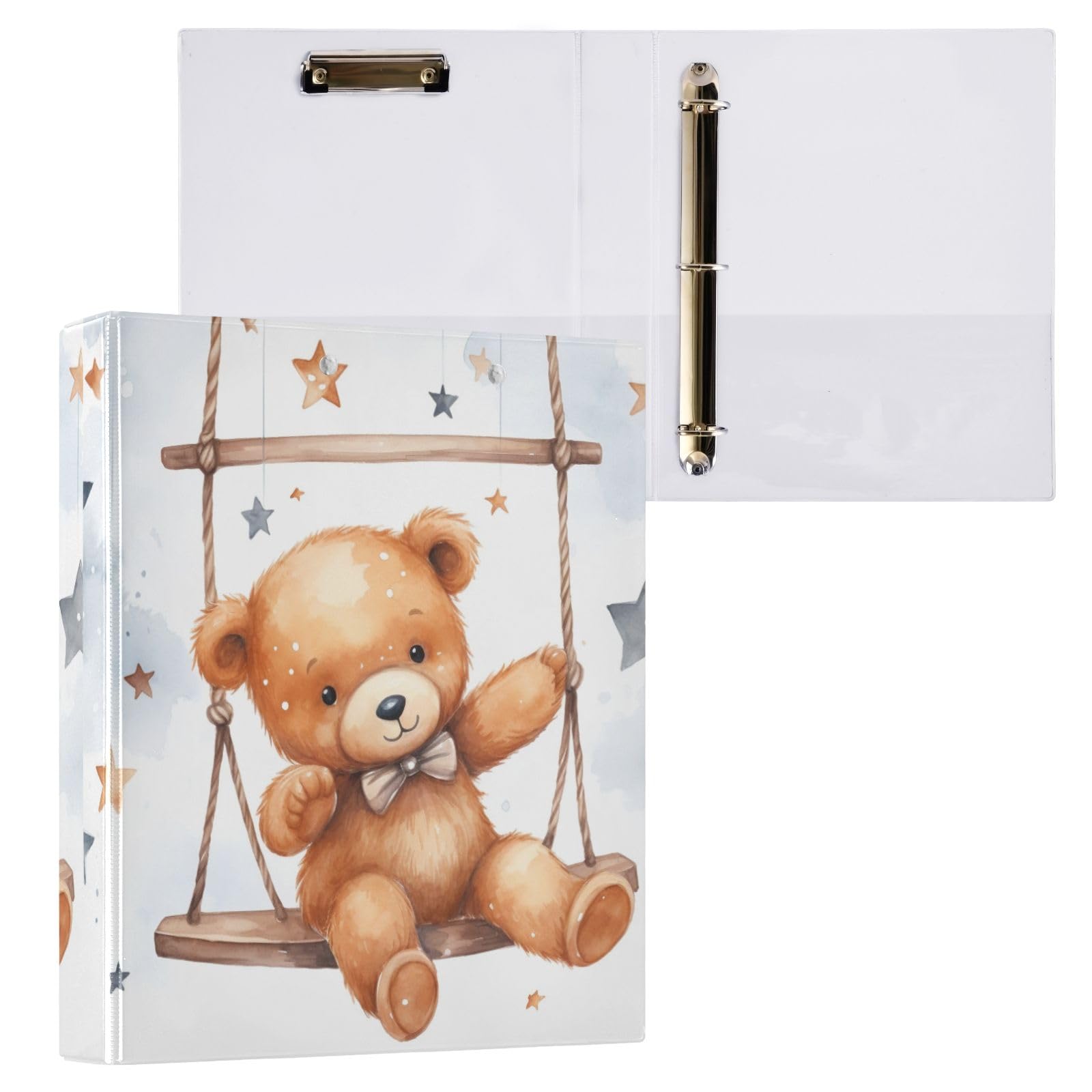 Bear on The Swing, raccoglitore a 3 anelli, 3,8 cm, contiene 200 fogli con 3 tasche interne trasparenti in PVC, per scuola e ufficio