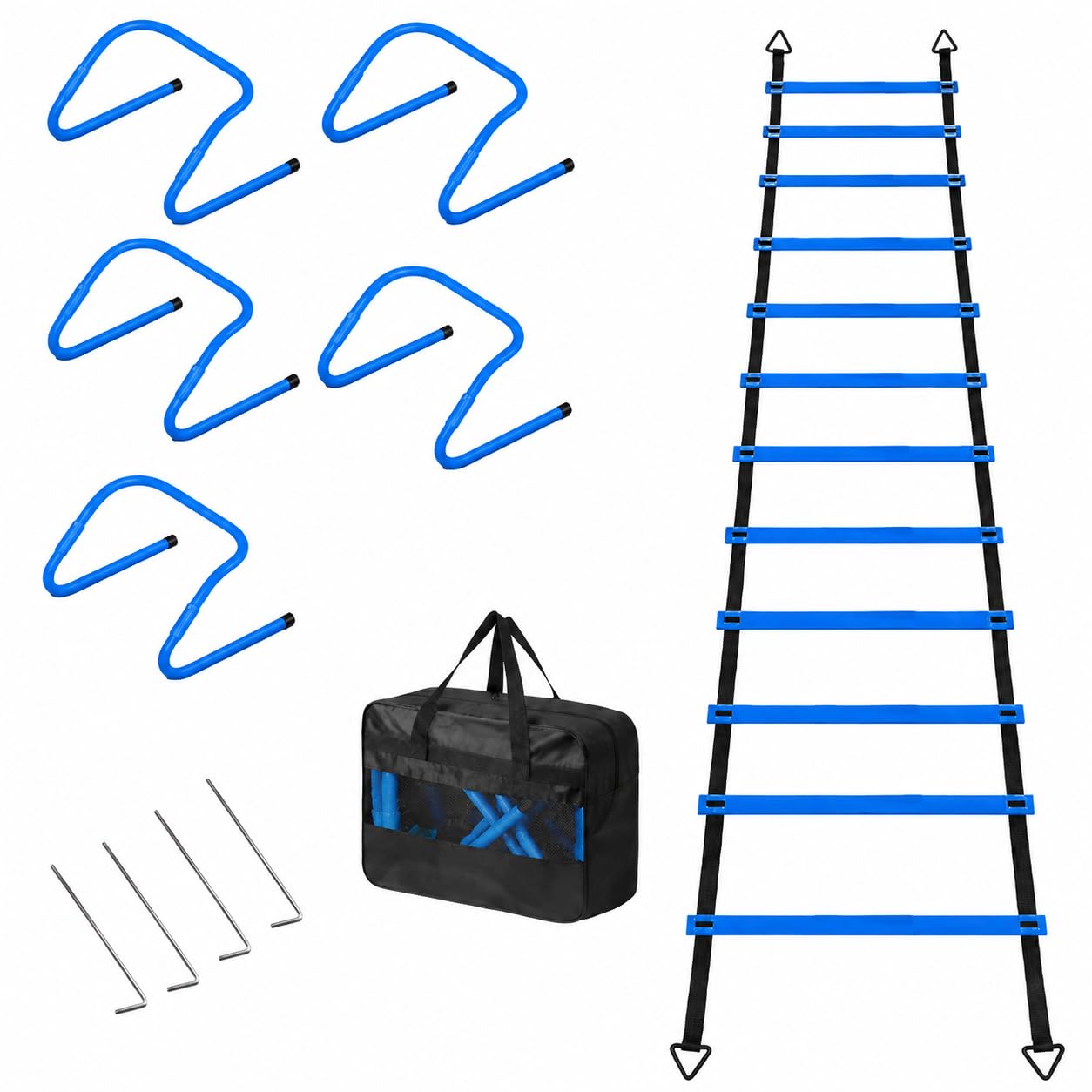 Fussball Trainingszubehör Agility Set, Koordinationsleiter 6m mit 42.5cm Sprossen, 12 Hütchen 16cm Scheiben, mit Tasche für Fußballspieler, Agility-Leiter-Set 4