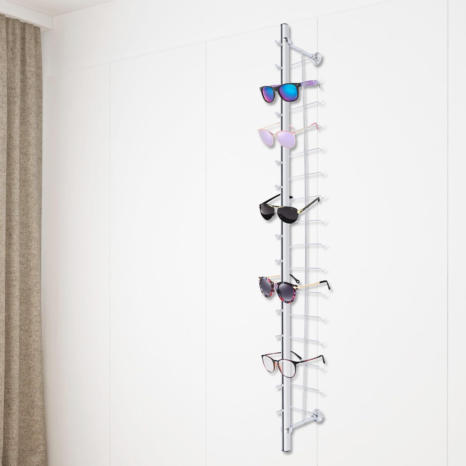 10Pcs Glasses Display Stand Holder Sunglass Rack Wall Mounted Aluminium Eyewear Sunglasses Racks Eyeglasses Rod 16Pairs Frames/Stand Elegant Simple Design For Sunglasses Presbyopia Silver