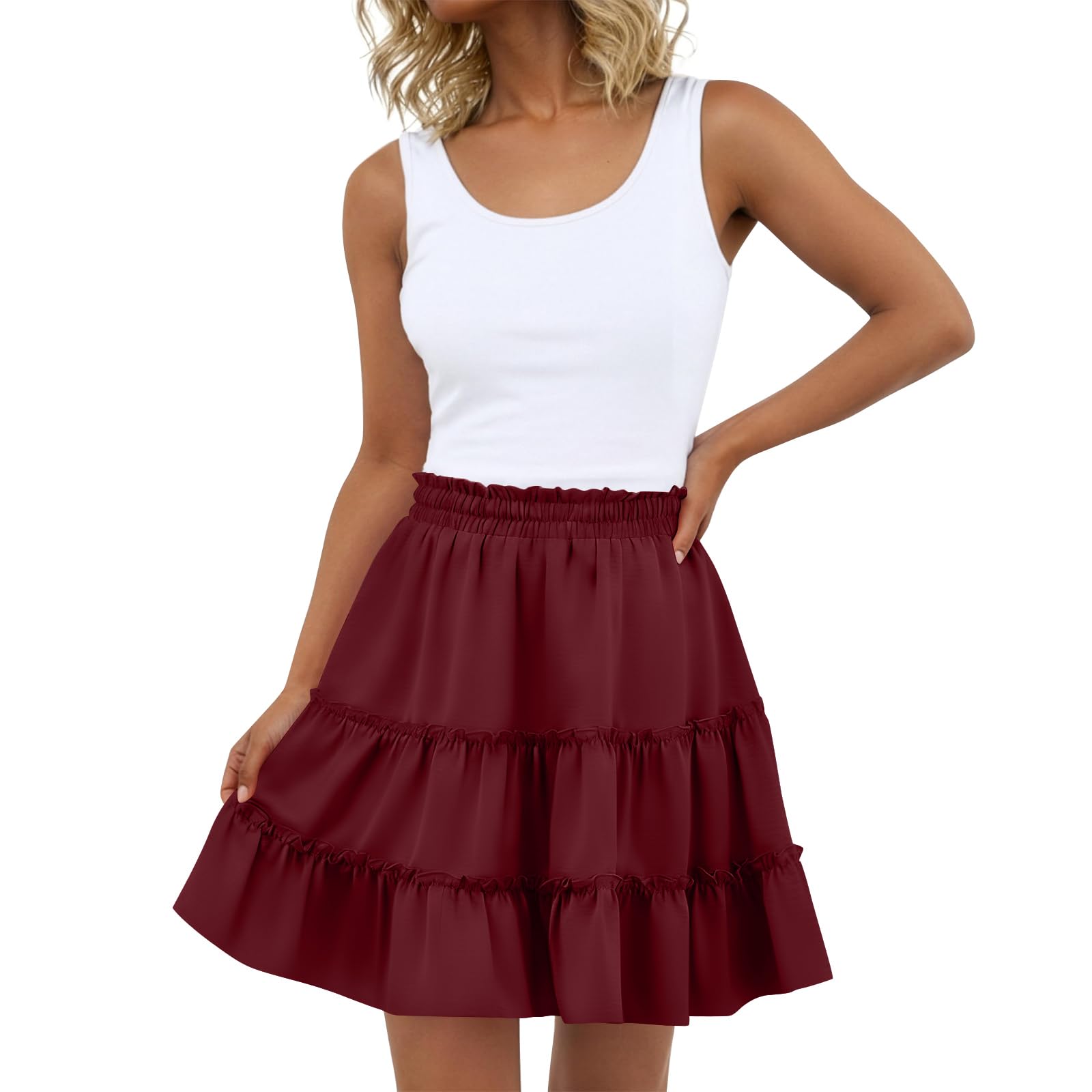 Mini Skirts for Women Ruched Tiered Cute a Line Tennis Skirts High Waist Pleated Ruffled Flowy Skirt Summer