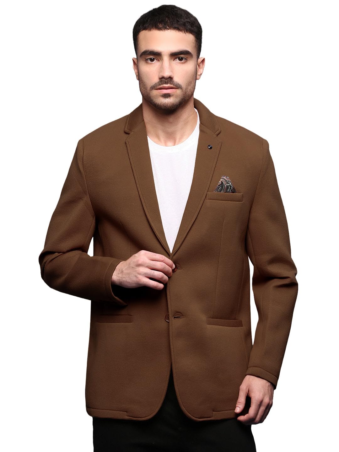 Men's Brown Single-Breasted Slim Fit Blazer with Notched Lapel-LBR-5100_Brown