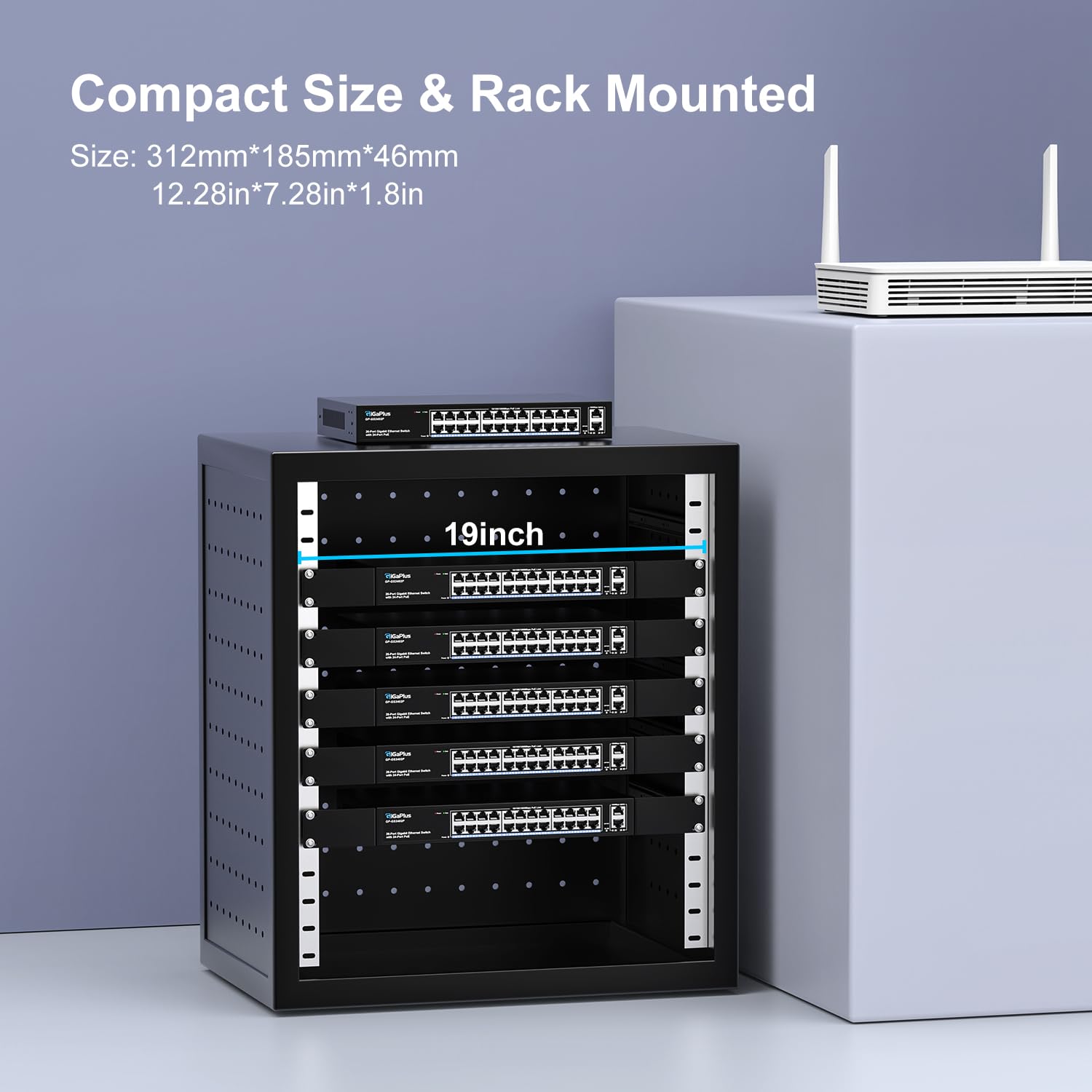 26 Port Gigabit PoE Switch with 24 Port PoE+ 1000Mbps, 2x1000Mbps Uplink, GiGaPlus 26 Port IEEE802.3af/at PoE @320W, Support VLAN, Metal Housing, Desktop or Wall-Mount, Plug & Play