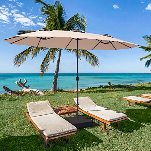 Tangkula 15 Ft Solar Led Patio Double-Sided Umbrella With Base, Outdoor Twin Umbrella, Extra Large Umbrella W/ 36 Solar Powered Led Lights & Crank System For Garden, Deck, Poolside, Patio (Beige) #TOP2