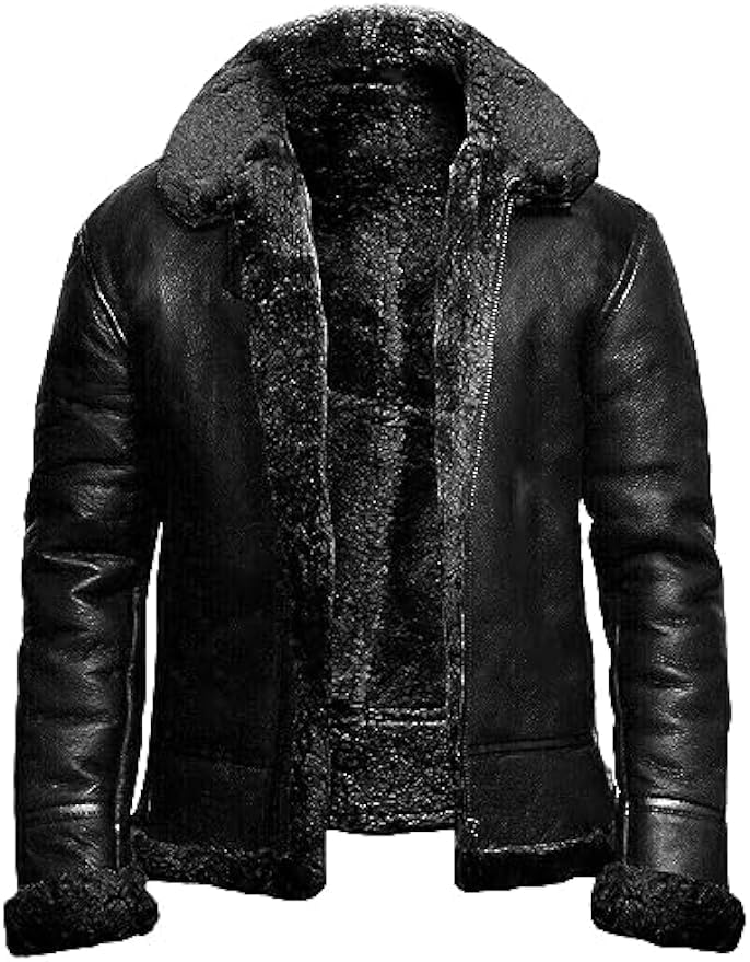 JEShifangjiusu Men'S Classic Winter Leather Jacket Coat Casual Military Thick Warm Coat Fleece Lined Windproof Outerwear