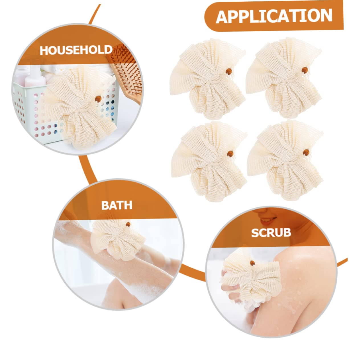 PartyKindom 4Pcs Supple Bath Loofah Balls Exfoliating Shower Poufs for Gentle Skin Cleaning for Home Use Showers Convenient Quick Drying Design