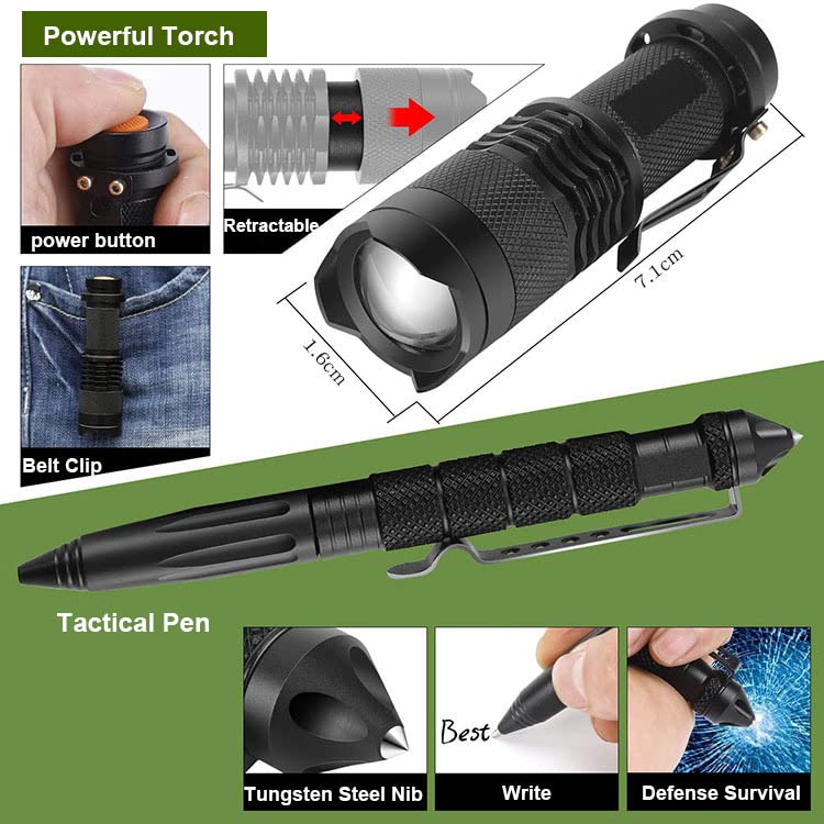 scosao Kit de Supervivencia 21 en 1 Multifuncional Bolsa de Supervivencia de Emergencia, Kit de Supervivencia Militar y Botiquín de Primeros Auxilios, para Caminar Senderismo,Viajes o Aventuras,Red