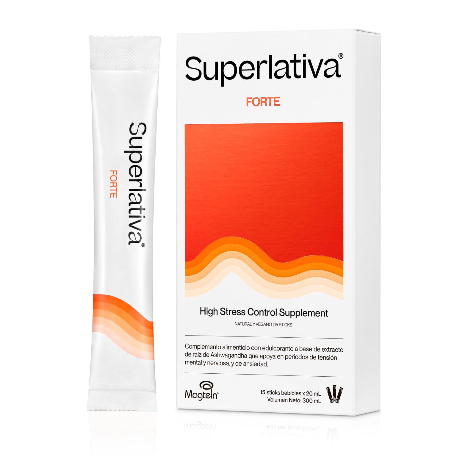 Superlativa® FORTE - Suplemento Antiestrés Líquido en Stick 15x20ml - Con Ashwagandha Shoden®, Rhodiola y Magtein® - Para Estrés, Ansiedad, Sueño y Memoria - Ideal para Profesionales y Estudiantes
