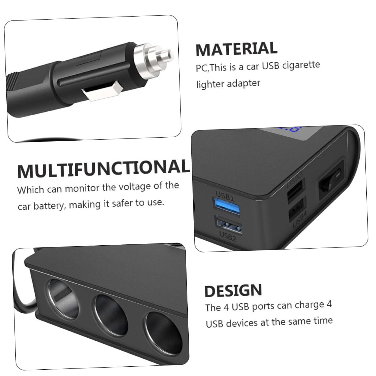 Holibanna 180W Adattatore Caricabatteria Auto Con Porte USB e Accendisigari Compatibile Con Veicoli Intelligente Per Smartphone e Dispositivi Portatili