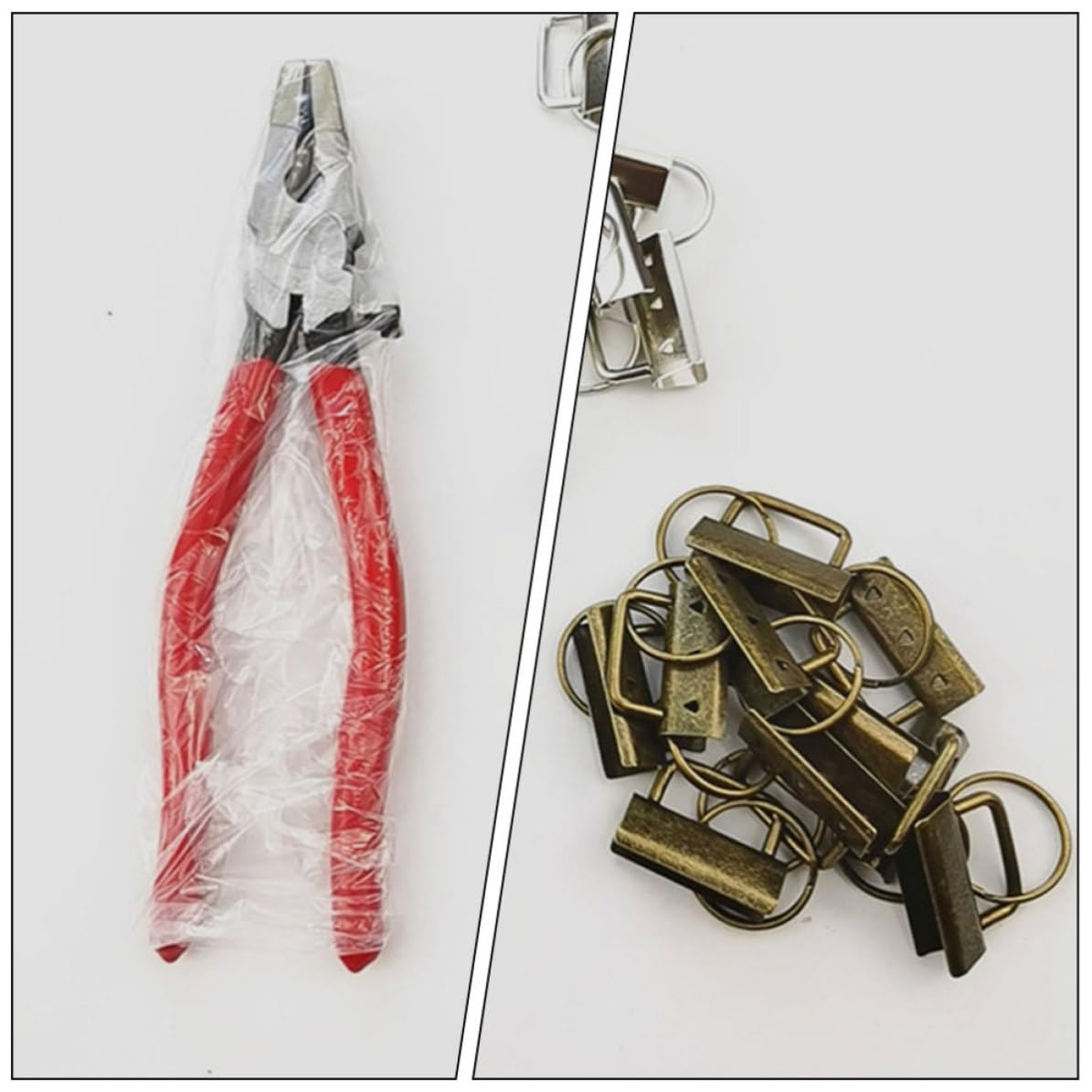 Set 1 Pezzo Portachiavi in Ferro con Fermagli per Nastro da 32mm, 30 Clip per Chiavi per Fai da Te e Creazioni Artigianali