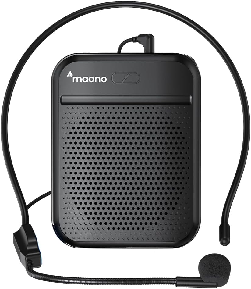 MAONO C06 Portable Voice Amplifier for Teachers, Headset Mic with Speaker Support 10H Battery, Recharge, TF Card for Teaching, Classroom, Supermarket, Tour Guide, Coach (Black)