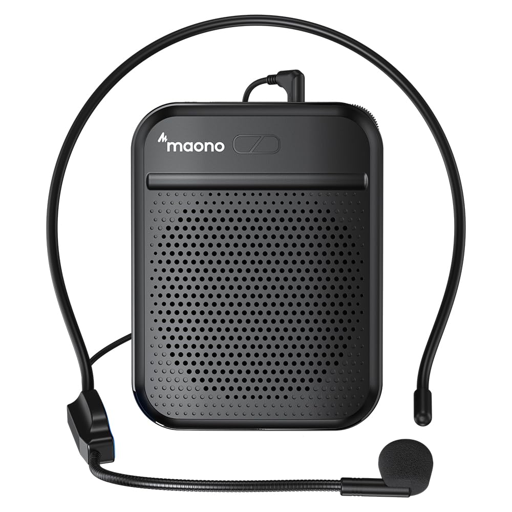 MAONO C06 Portable Voice Amplifier for Teachers, Headset Mic with Speaker Support 10H Battery, Recharge, TF Card for Teaching, Classroom, Supermarket, Tour Guide, Coach (Black)