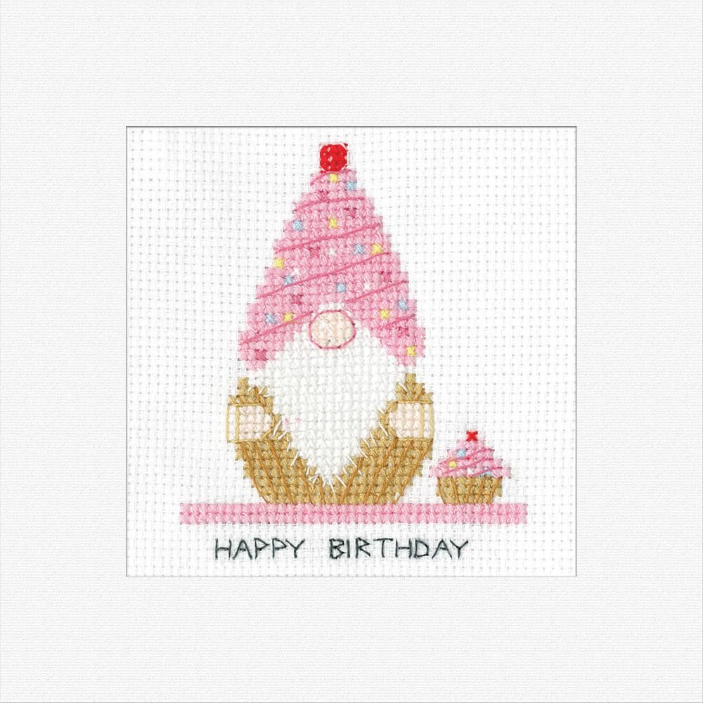 Heritage Crafts Mixed Gonk - Birthday Cupcake Cross Stitch Greeting Card