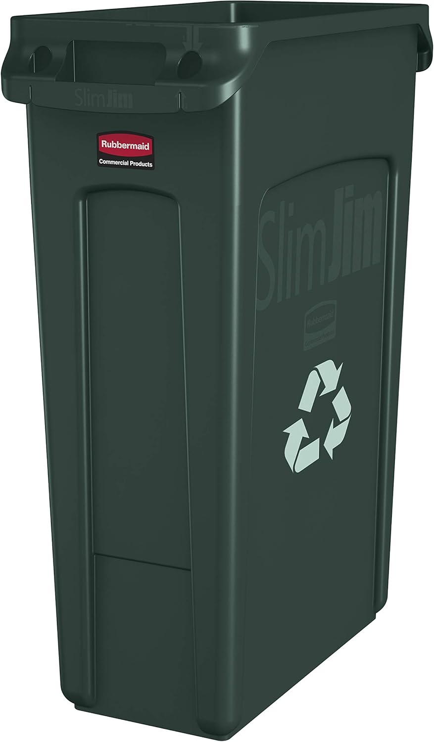Rubbermaid Commercial Products Slim Jim Plastic Rectangular Recycling/Compost Bin with Venting Channels 23 Gallon Green Recycling (FG354007GRN)