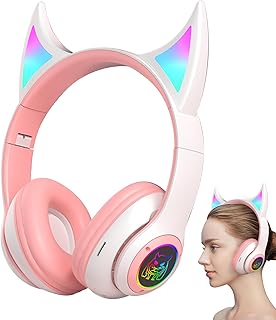 Generico Auriculares inalámbricos sobre la oreja, auriculares deportivos inalámbricos Devil Cat Ear, auriculares ligeros sobre la oreja, auriculares para estudiantes con luces de colores para