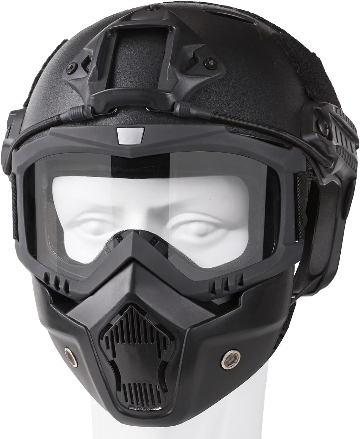Bvawtrs Tactical Airsoft Gear Airsoft Full Face Mask, Helmet with Detachable Goggles, Paintball PJ Fast Helmet with Front NVG Mount and Side Rail