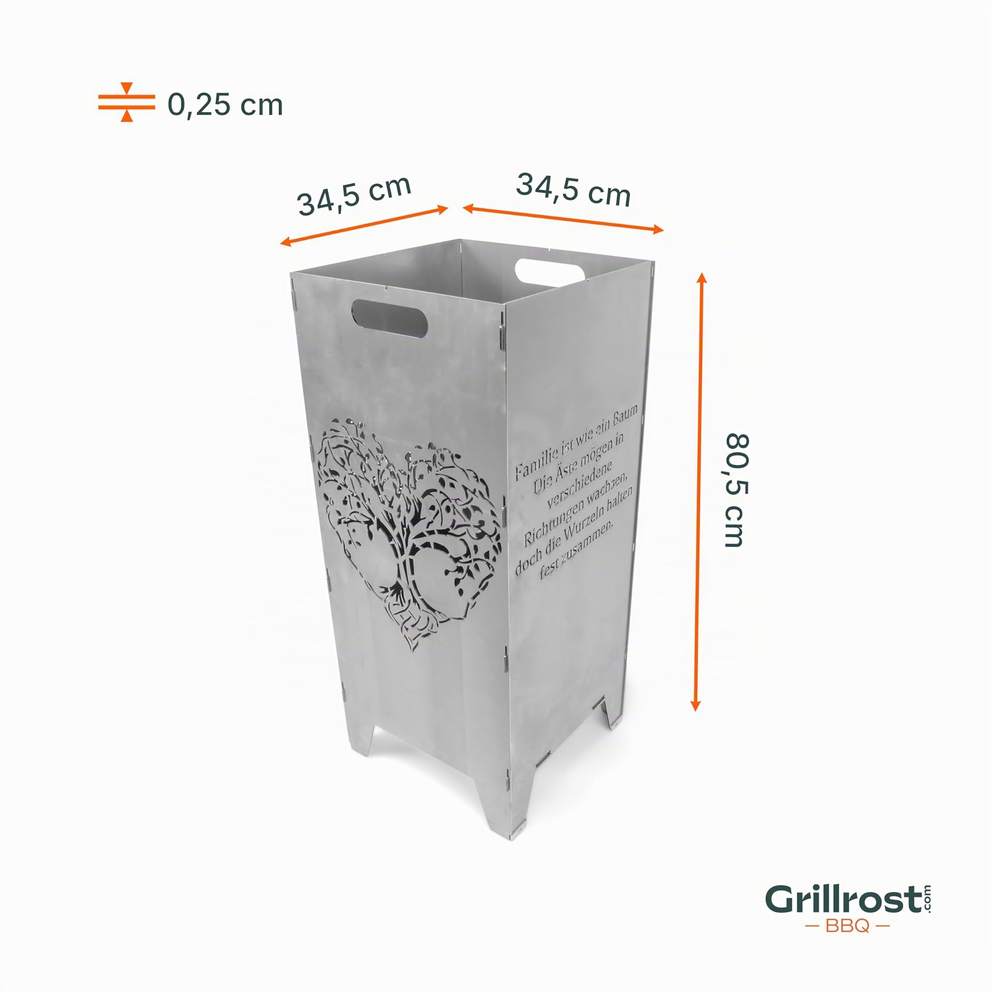 Grillrost.com Das Original Tonneau à feu enfichable Arbre en Acier avec Pieds en Acier Inoxydable - Colonne à feu repensée, y Compris adaptateurs d'appui pour brasero planchan