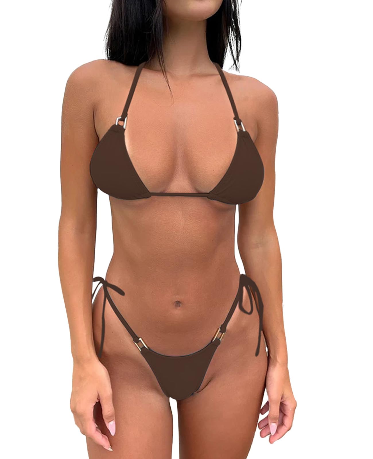 Thong Bikini Set for Women Halter String Bikini Cheeky Two Piece Swimsuit Adjustable Bathing Suit