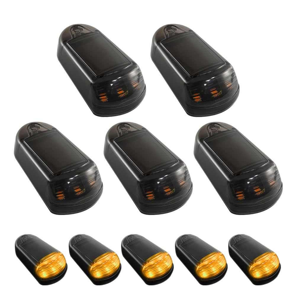 Solar Powered Cab Lights, New No Drill Solar Powered Cab Lights for Truck, IP68 Waterproof Wireless Cab Marker Roof Lights, LED Lights Vibration Sensor Roof Lights App Control (Yellow Light, Black)