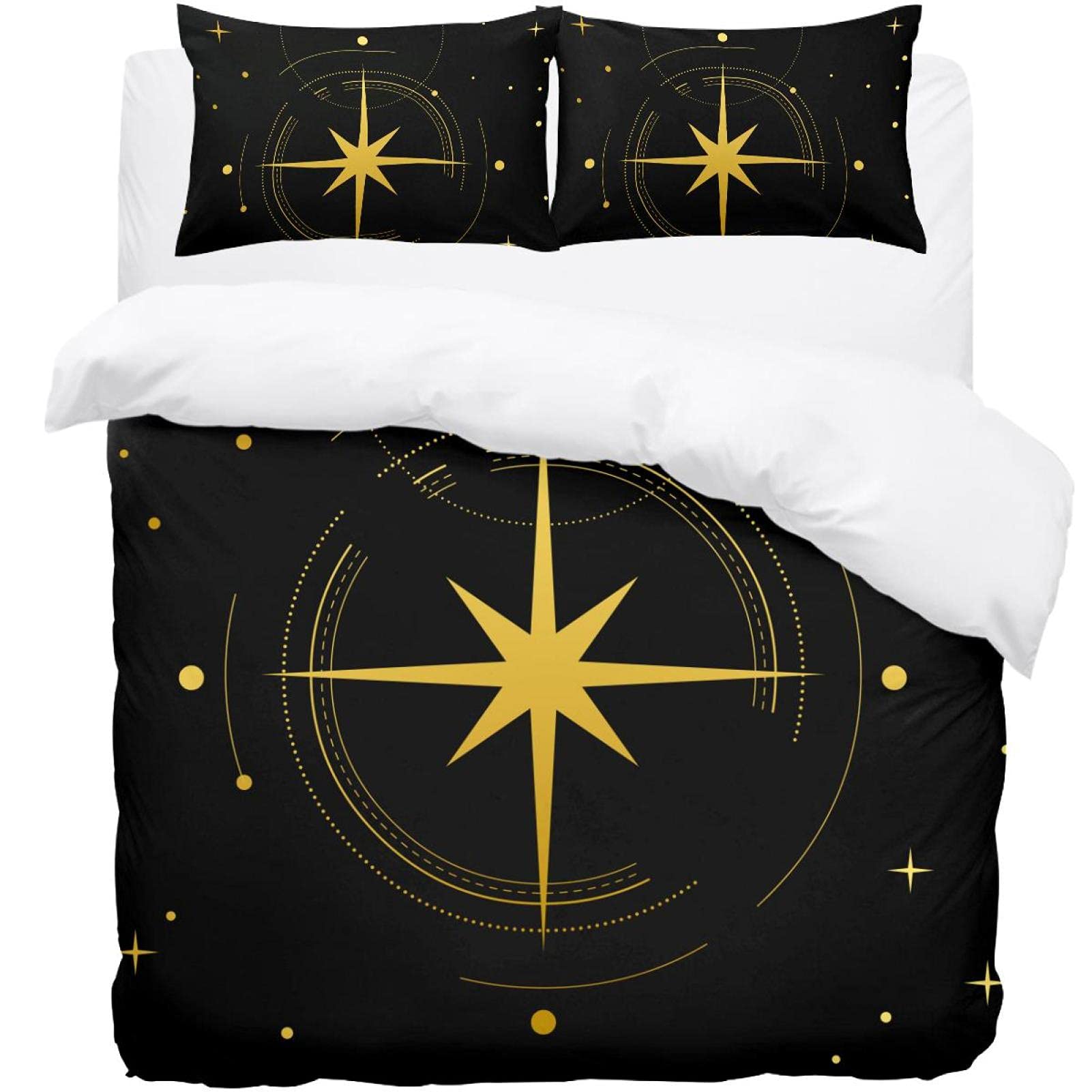 Housse de couette étoiles et lune parure de lit 3 pièces en tissu respirant