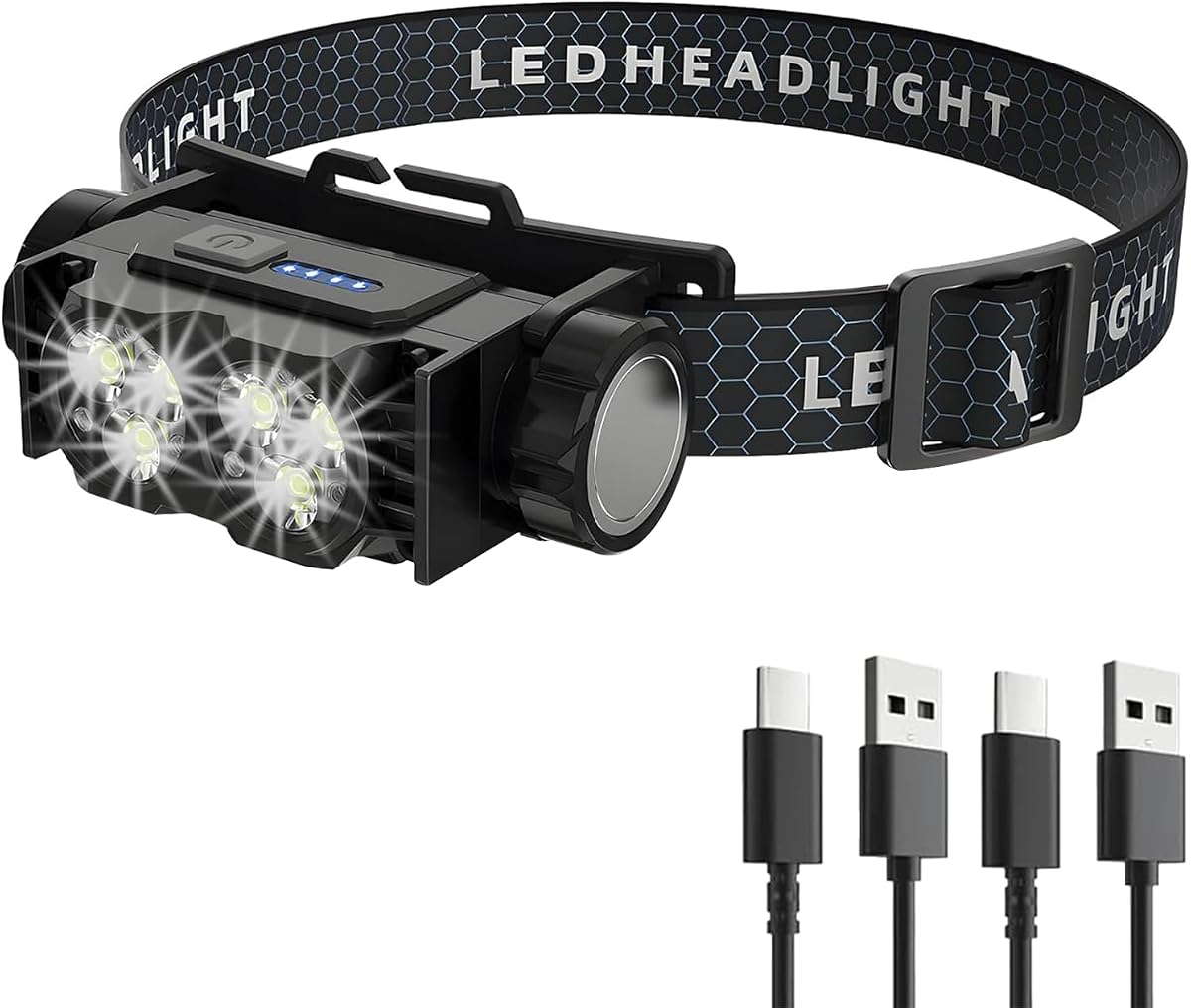 2-Pack Helmet Lamp, LED Magnetic Headlight with Type-C Charging, Black