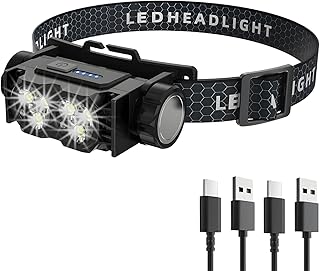 2-Pack LED Headlamp Rechargeable – Super Bright Magnetic Headlight with Type-C Fast Charging, Waterproof, Real-Time Power, Lightweight, 120° Adjustable Beam, Compact for Camping, Hiking, Work, Black