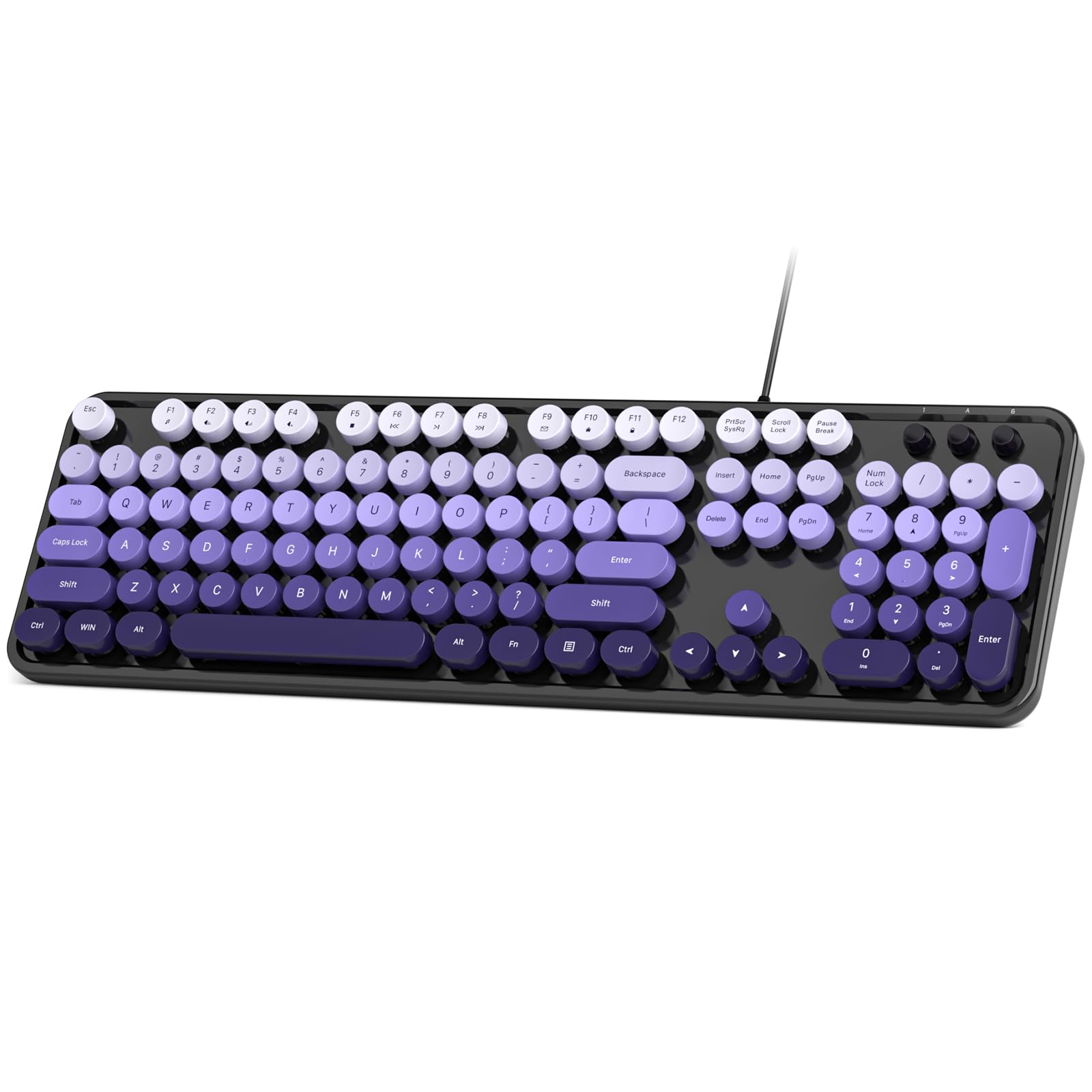 Kabelgebundene Computer-Tastatur, bunte Tastatur in voller Größe mit schwebenden runden Tasten, Schreibmaschinentastaturen für Laptop, Büro, PC, Desktop-Fenster, Schwarz / Violett