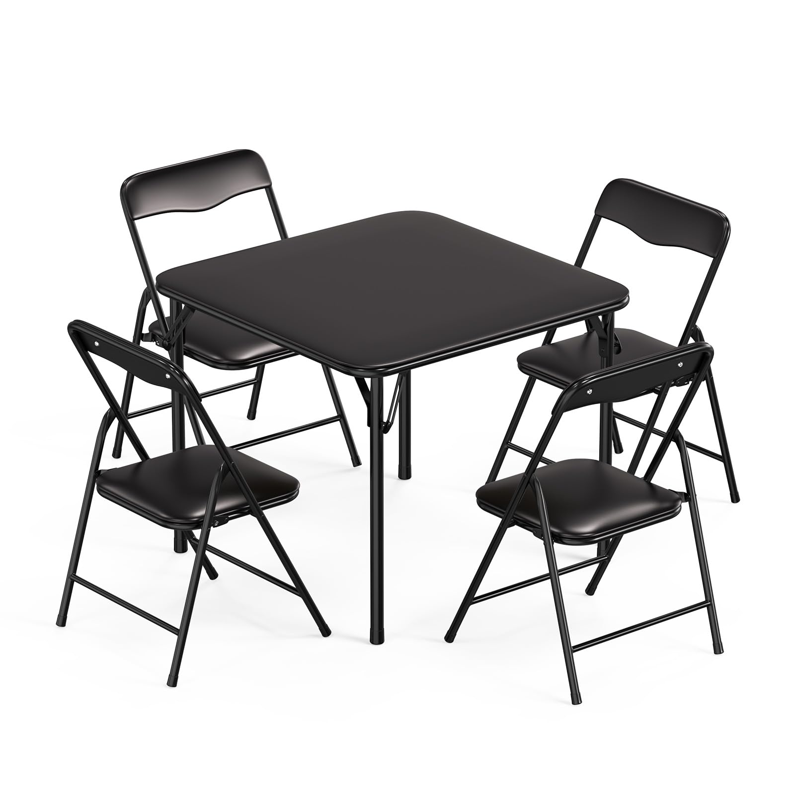 JOYMOR Kids Folding Table and Chairs Set, 5-Piece Metal Frame Activity Set with Easy-Fold Design for Playroom &amp; Classroom (Black)