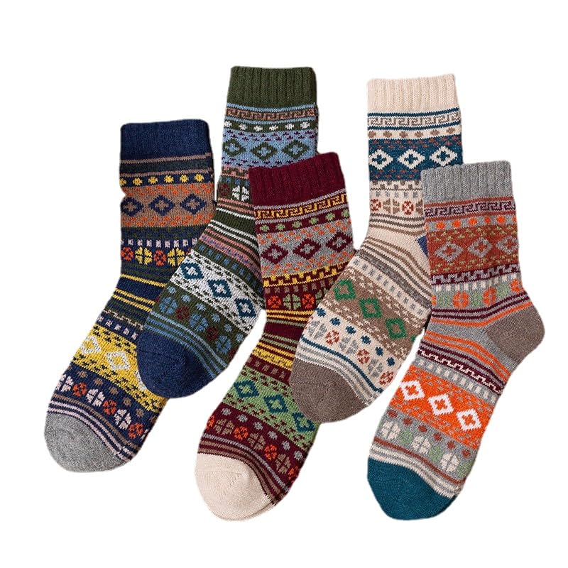 Men's Pattern Aesthetic Alt Wool Socks 5 Pairs Fairycore Thermal Warm Boot Socks Vintage Indie High Ankle Socking