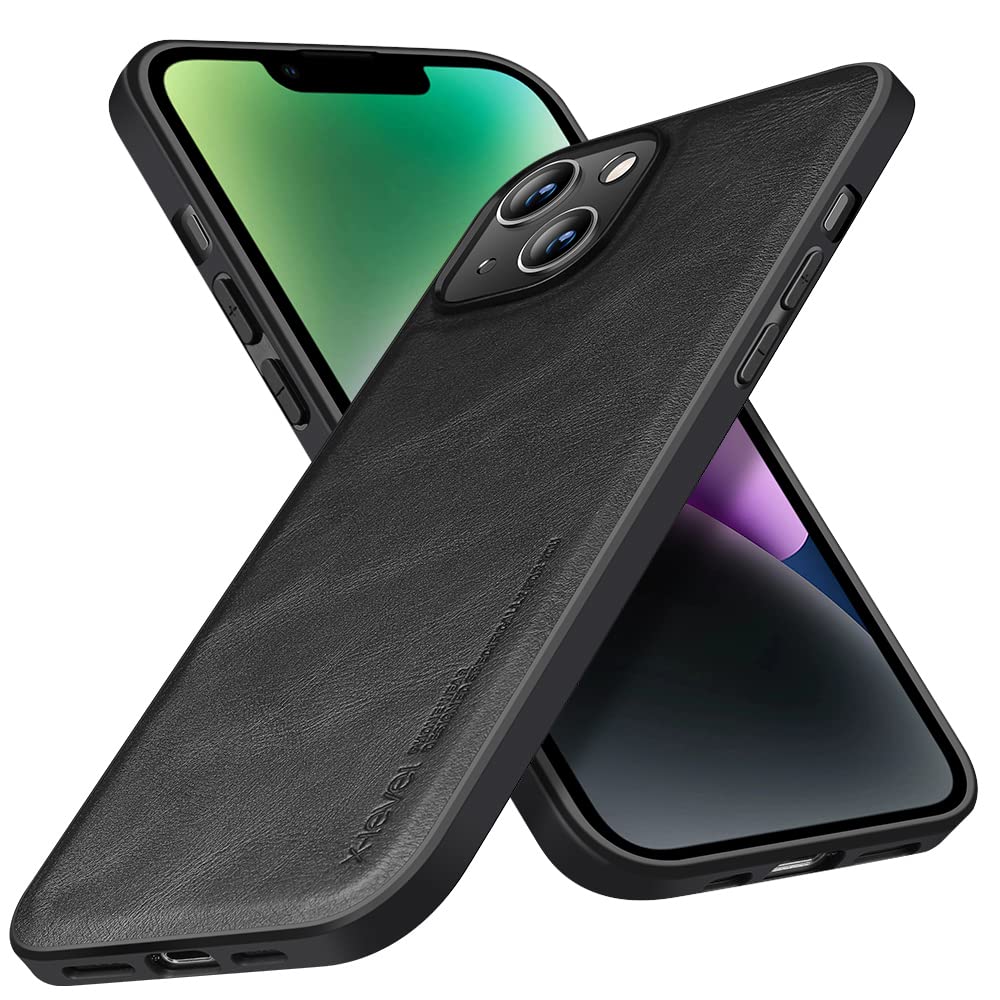 X-level Designed for iPhone 14 Plus case, PU Leather Shockproof Phone Bumper Cover for iPhone 14 Plus 6.7" (2022)-Black